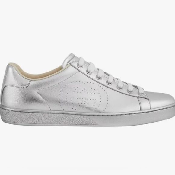 Gucci Ace Metallic Silver Men’s Shoes - Picture 1 of 10